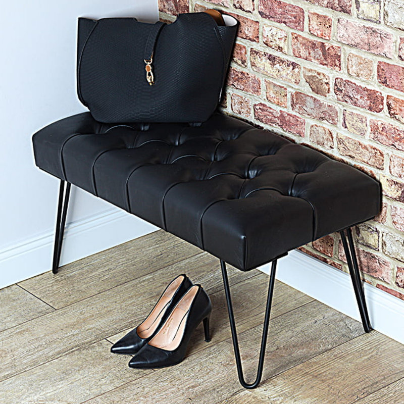 Faux Leather Tufted Rectangle Ottoman, 40cm H x 80cm W x 35cm D