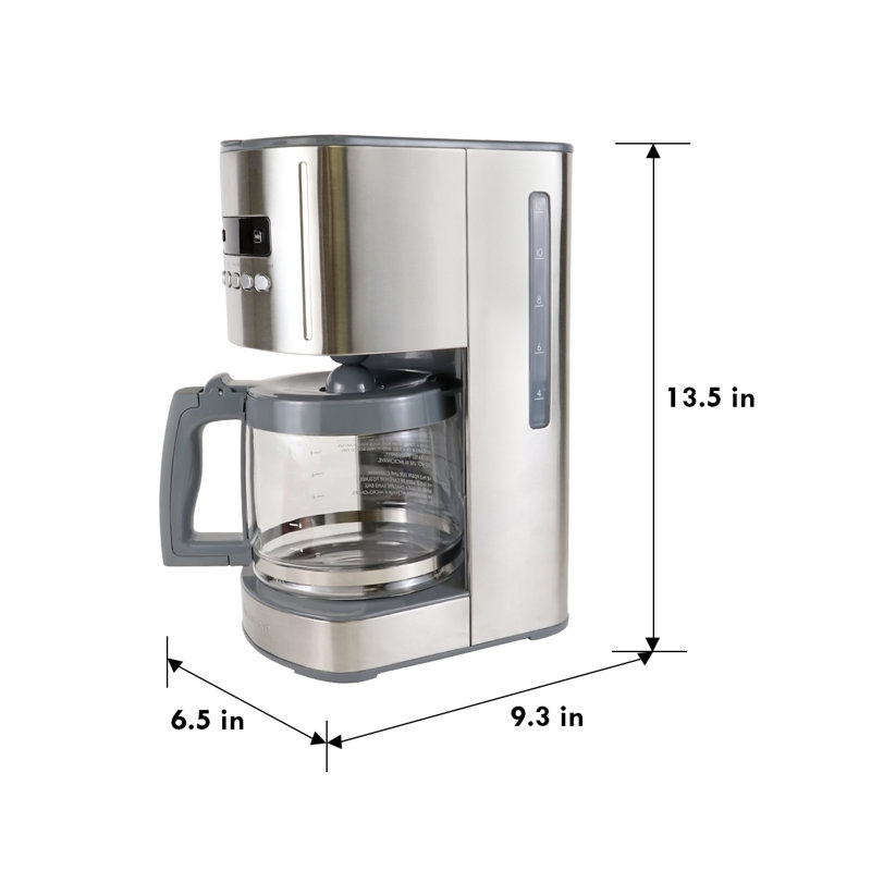 Kenmore Programmable 12 Cup Drip Coffee Maker with Reusable Filter, Silver