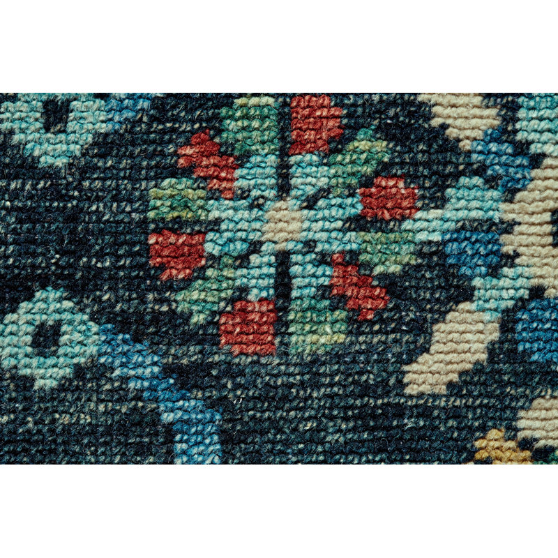 Hindsboro Floral Hand Knotted Wool Blue Area Rug, Rectangle 2' x 3'