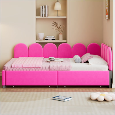 Velvet Sofabed With Soft Fabric Headboard