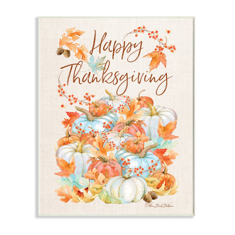 «Happy Thanksgiving Expression White Autumn Pumpkins» par Sherri Buck Baldwin - impression d'art textuel, Toile tendue