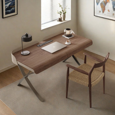 Italian Minimalist Desk: Metal, Wood