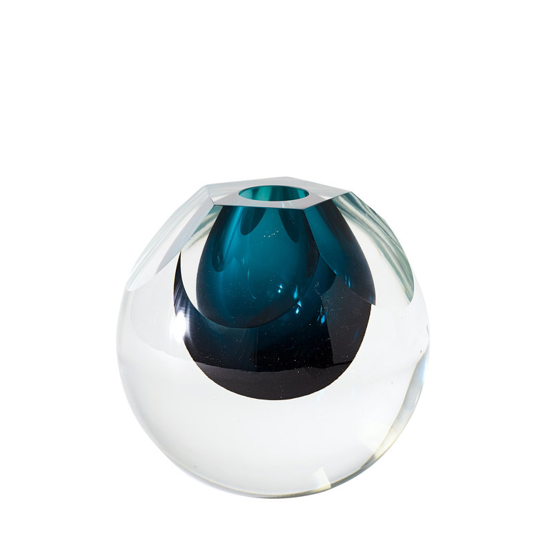 Cut Glass Vase-Azure, 6.25" H x 7" W x 7" D