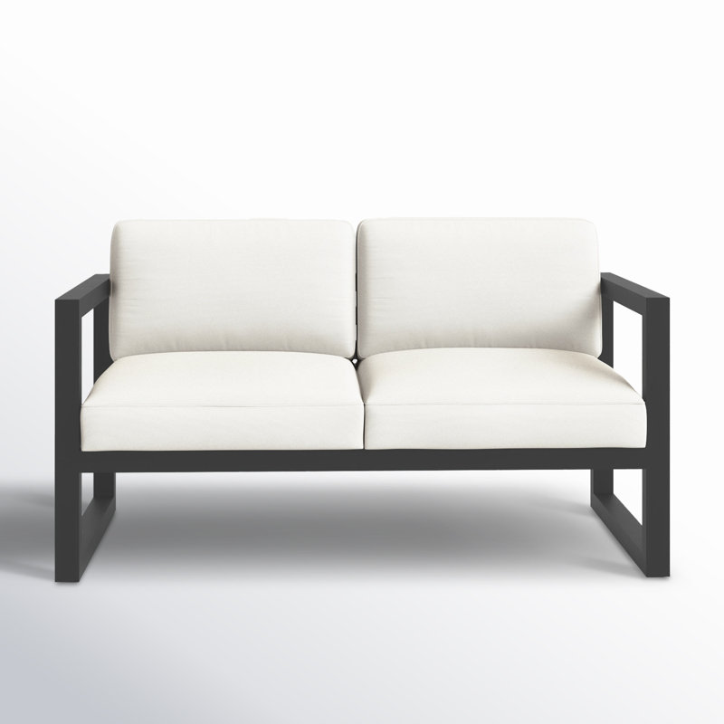 Smith 57" Outdoor Loveseat with Sunbrella® Cushions, Slate, Canvas Natural Sunbrella® Canvas