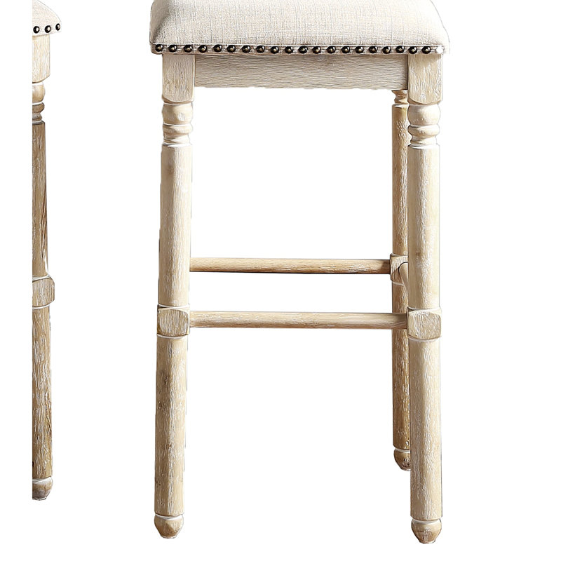 Set Of 2 Wood Upholstered Counter Height Stool, Tan