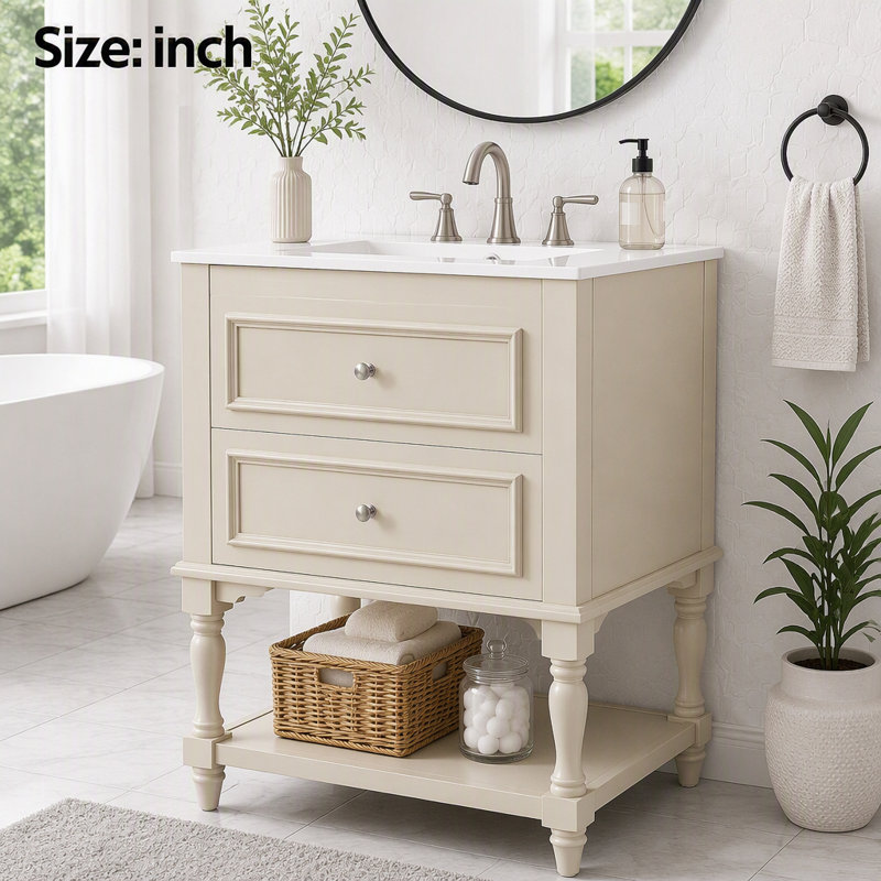 Meuble-lavabo 24 po avec lavabo en céramique, Beige