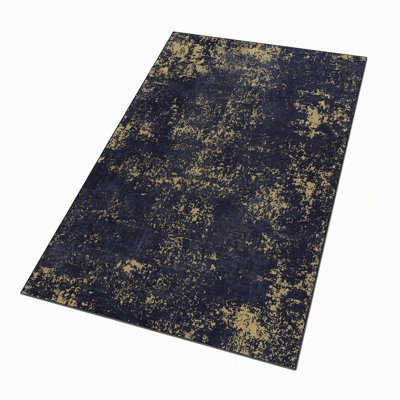 Tapis abstrait moderne de 90 x 150 cm, lavable à la machine, avec envers antidérapant en TPR, résistant aux taches, à poils courts, idéal pour le salon et la chambre, noir et or.