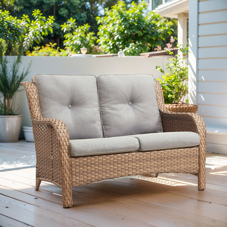 Ambarvale 53'' Wide Outdoor Wicker Reversible Loveseat with Cushions