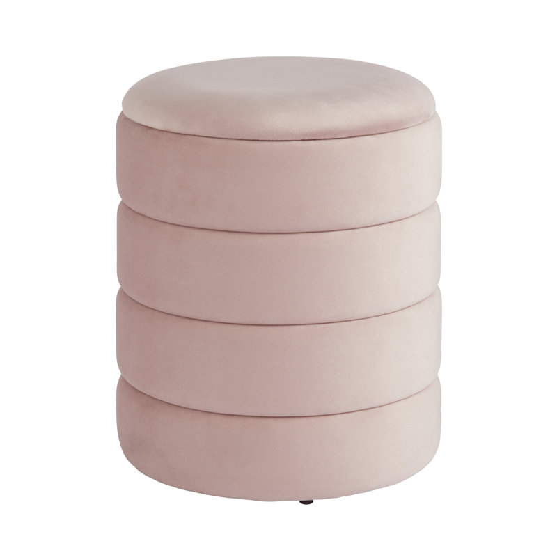 36cm Wide Velvet Round No Pattern Pouffe Ottoman with Storage, Blush Pink