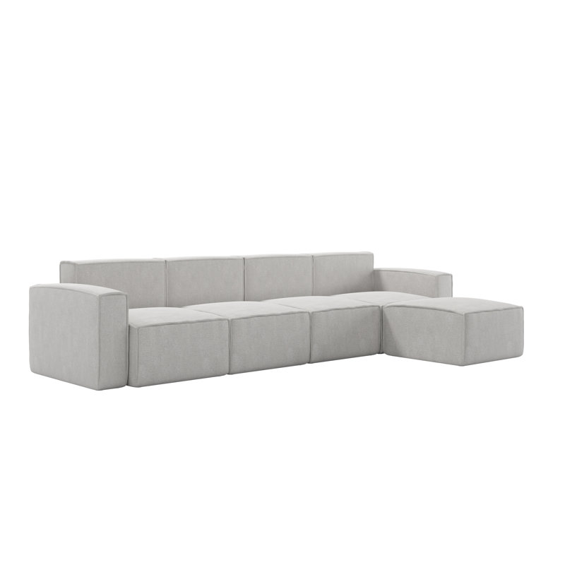 Canapé modulaire avec repose-pieds 5 pièces Bridgetown, Polyester crème