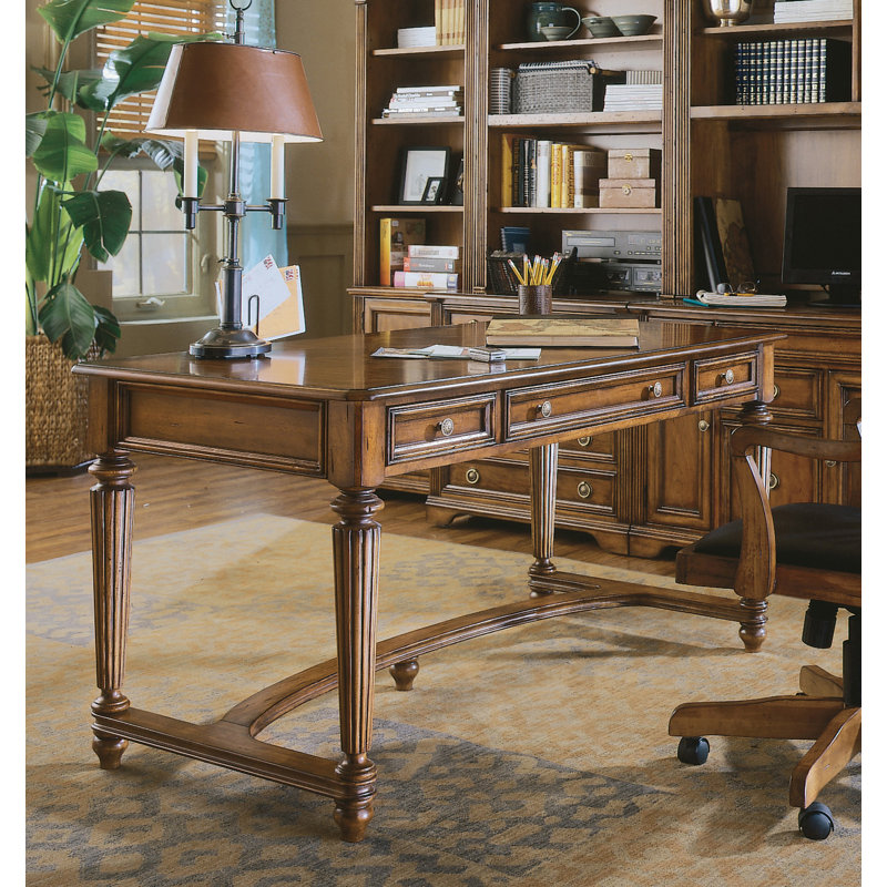 Traditional Brown Wood Home Office Desk with Power Outlet