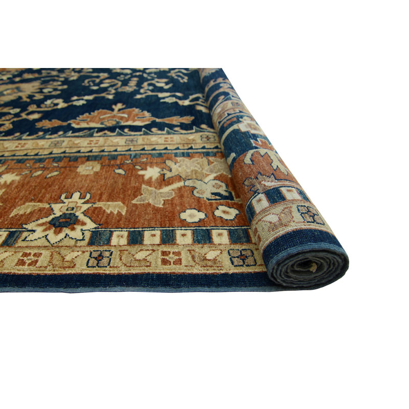 Tapis fin fait à la main Chobi Taraneh - bleu marine - rouille, 11 pi 7 po x 15 pi 1 po