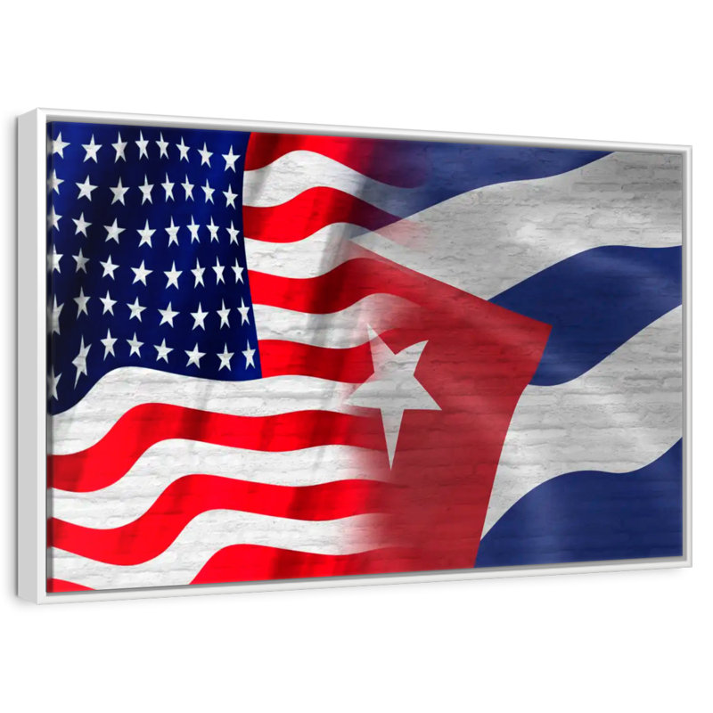 Drapeau américain et cubain, Cadre flottant blanc, 31 po x 21 po