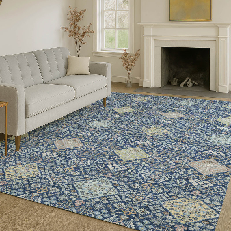 Tapis traditionnel lavable à la machine intérieur / extérieur ACN2440, Marine, 3 pi x 5 pi