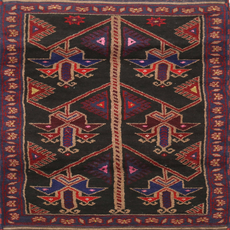 Tapis oriental multicolore tissé à la machine Oriental, Carré 4 pi