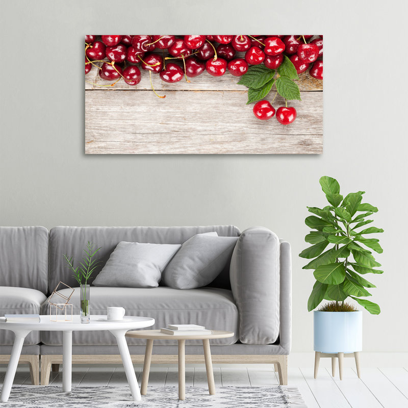 Cherries On Wood - No Frame Print on Glass, Glass, 70cm H x 100cm W x 4cm D