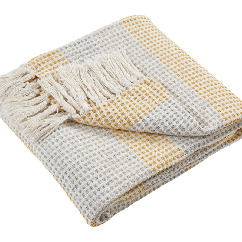 Cotton Striped Bedspread, Ochre