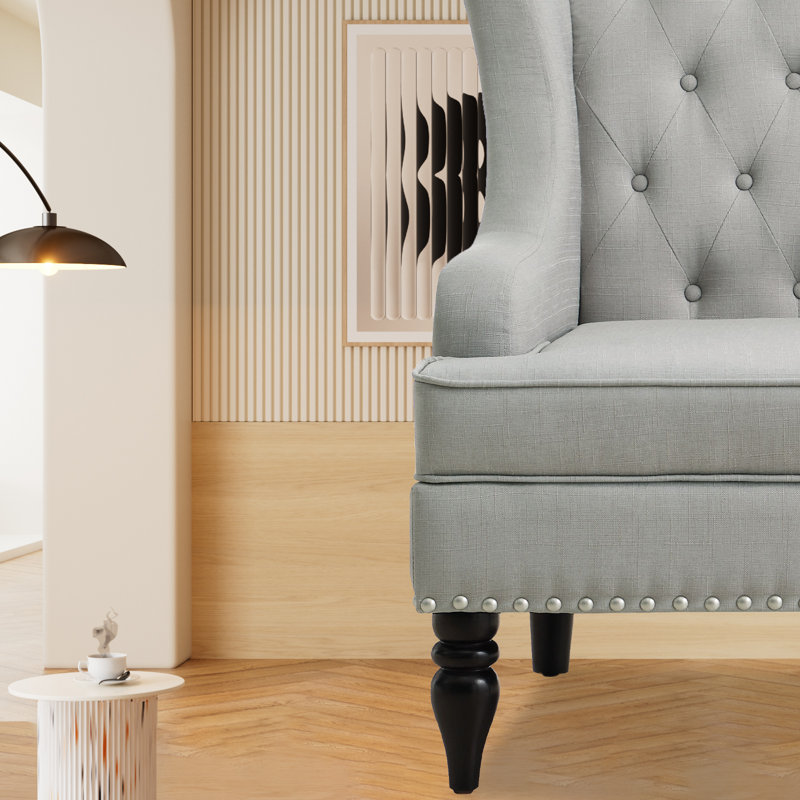 Doylene Upholstered Accent Chair, Gray Linen