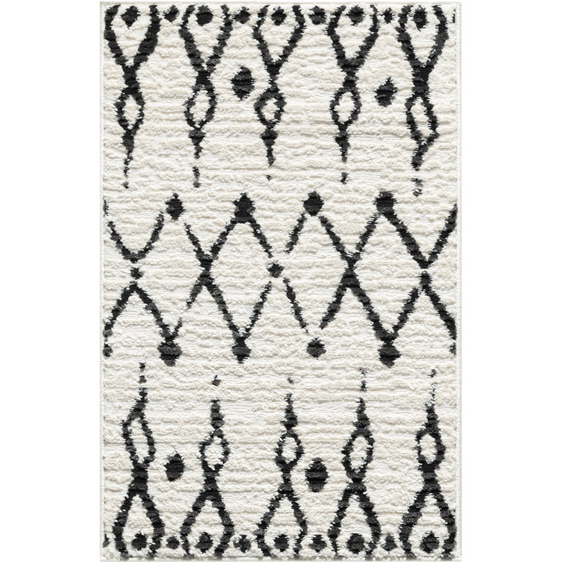 Abani Manvir VIV160A Cream Black Moroccan Geometric Tribal Area Rug, Rectangulaire 2 pi x 3 pi