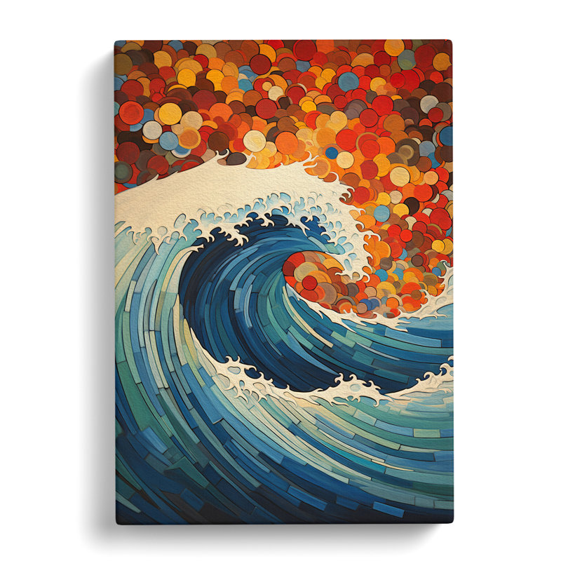 Wave Japanese Cubism Art - Wrapped Canvas, 60cm H x 40cm W x 3cm D