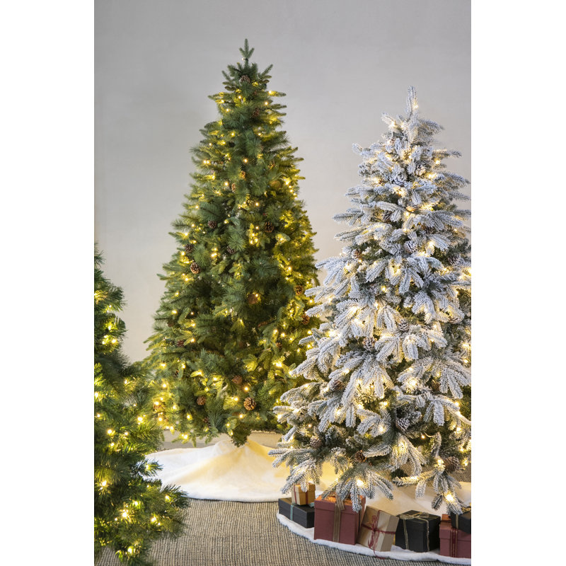 7-Foot White Pre-Lit Pine Christmas Tree with Faux Pinecones