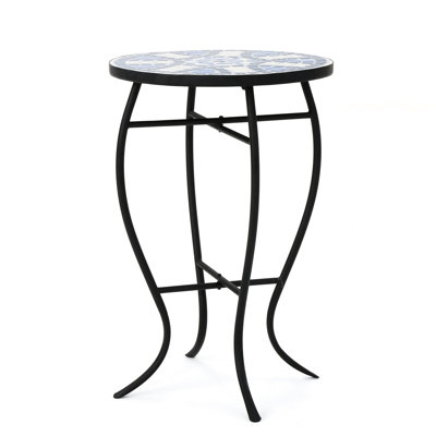 Fashionable Outdoor Table With Tilework: Blue And White Ceramic Iron Elegant Tile: Frame Support