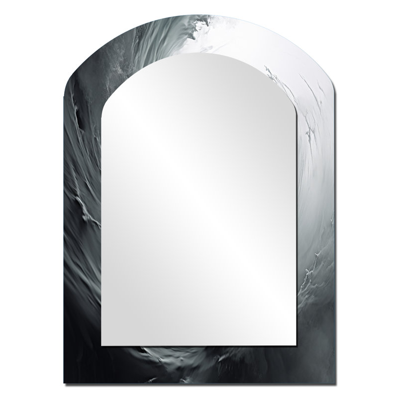 Gris spirale tourbillonnante grise - grand miroir mural asymétrique abstrait en spirale, 34 po x 25 po