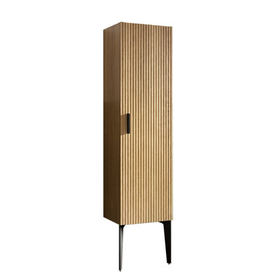 14S Modern Bathroom Locker, Matt Black Striped, Freestanding With Shelved Storage And Metal Leg Structure Cabinet 14S, Design Shelves Stable Legs