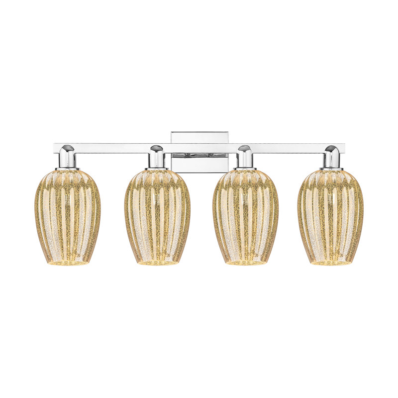Eldon - Éclairage pour meuble-lavabo de salle de bain 4 lumières, Laiton brossé, Mercure, Quatre lumières