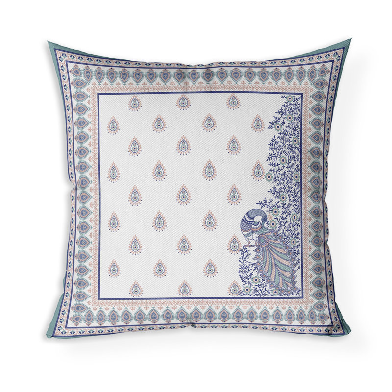 Coussin décoratif intérieur / extérieur Indian Gardenia, H 16 po x l 16 po, Vert/rose
