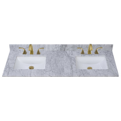 60'' Carrara Marble Double Bathroom Vanity Top Sink and Faucet – For Vanity Replacement, No Cabinet