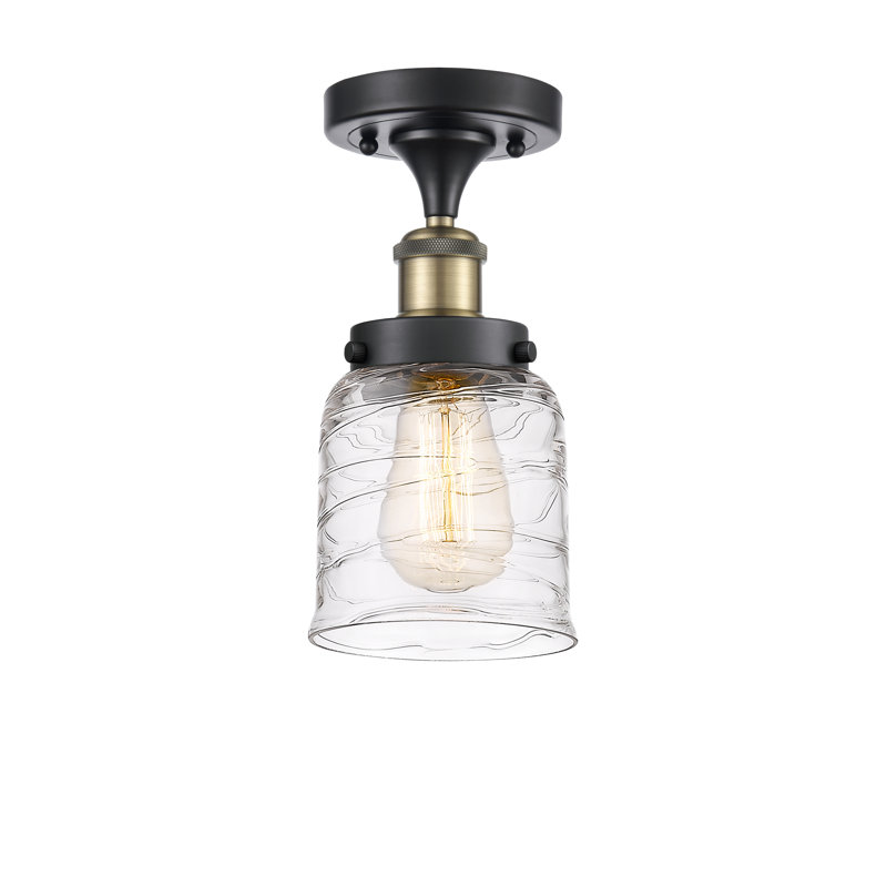 Plafonnier semi-encastré 1 lumière Anjelique, Noir / laiton antique, H 11 po x l 5 po x P 5 po, Ampoule non incluse