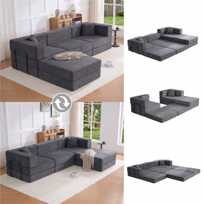 118 Corduroy Modular Sectional Sofa with Fixed-Sha..., 118.11×39.37×29.13 in, Plush Fabric, Foam, 2 Pieces, Sectional Sofa, Grey, Oversized modular