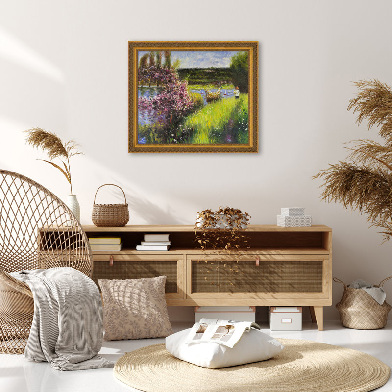 Peinture sur toile "The seine at chatou", H 26,5 po x l 30,5 x P 2 po, Or antique