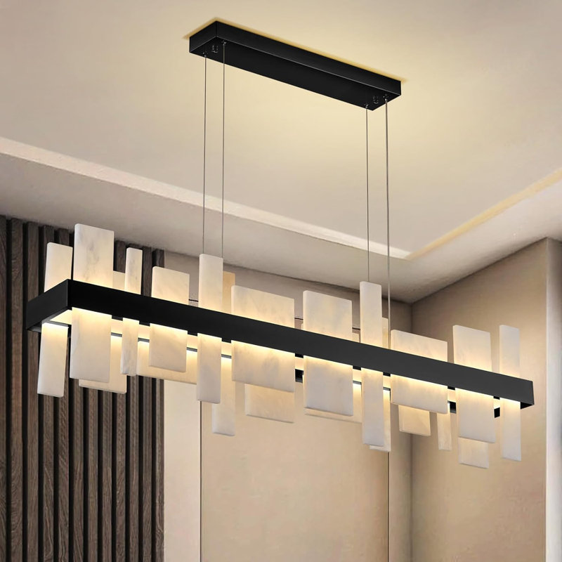 Correia Dimmable LED Kitchen Island Square / Rectangle Chandelier, Matte Black