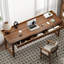 Bureau rectangulaire à 3 tiroirs en bois massif de couleur noyer clair-2129463589