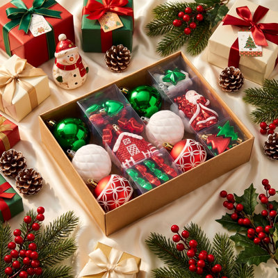 Ensemble 44 pièces de décorations de Noël artificielles de qualité supérieure, fausses boules de décoration de Noël avec textures assorties et formes festives pour un décor d'arbre de Noël luxueux (plusieurs couleurs disponibles)