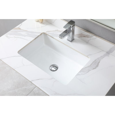 Dessus de meuble-lavabo de 37 po en pierre frittée dorée, avec lavabo encastré rectangulaire en céramique et entrée de robinet