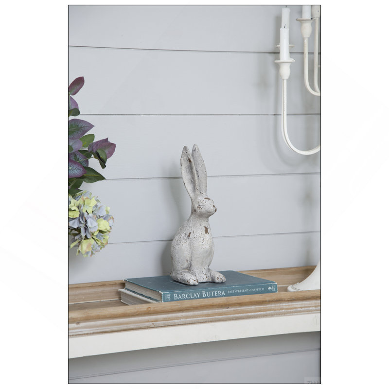 Statue de lapin en ciment crème 5,3 x 4,5 x 12,8 po