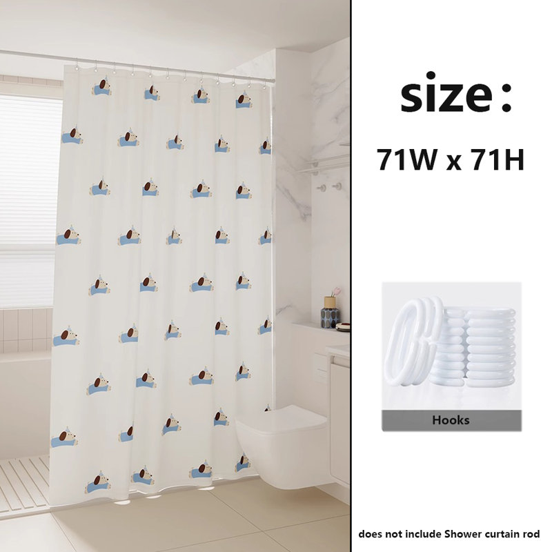 Rideau de douche en polyester avec crochets, Bleu / blanc