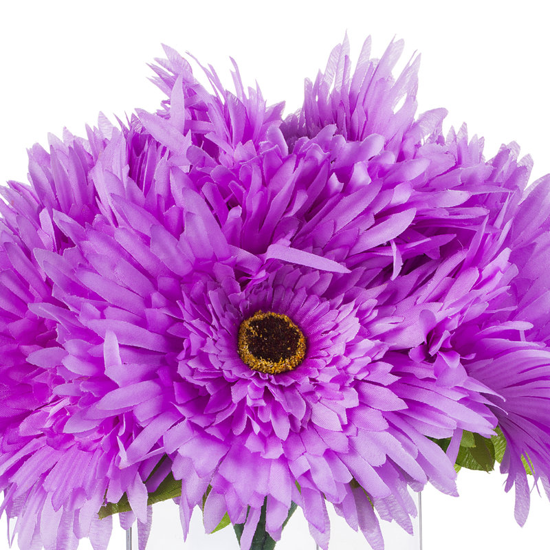 Purple Silk Daisy Arrangement in Clear Glass Vase