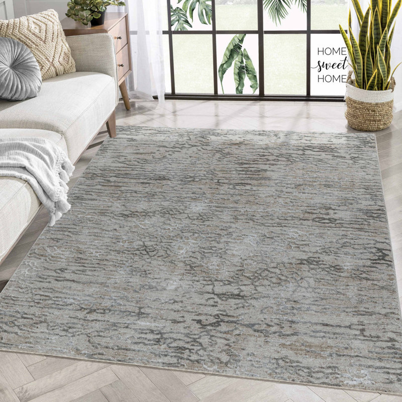 Tapis abstrait 8 pi x 10 pi beige résistant aux taches, Rectangle 9 pi 3 po x 12 pi 6 po