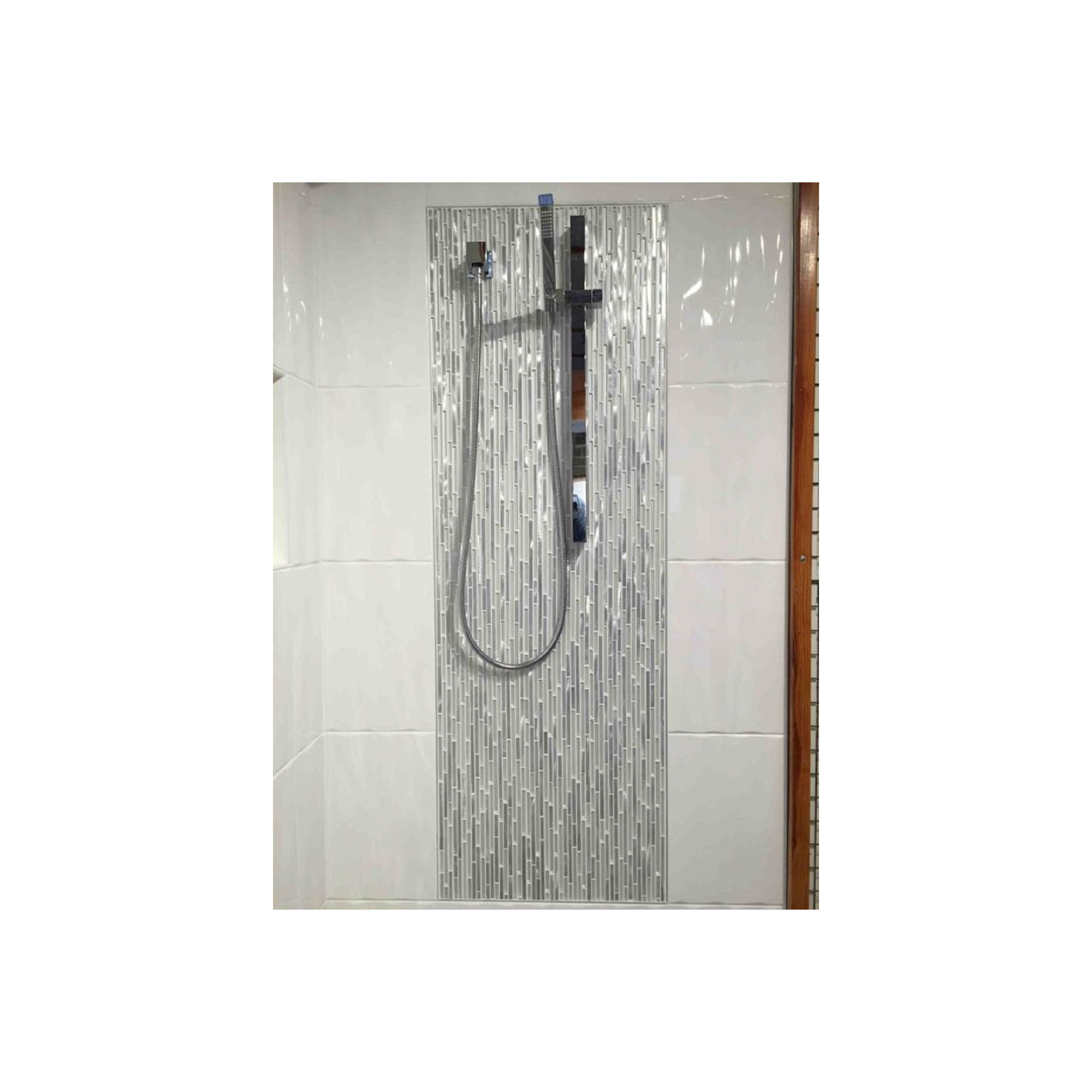 SAMPLE - Apollo Tile Waterfall Linear Glass And Metal Mosaic Tile, White/Silver