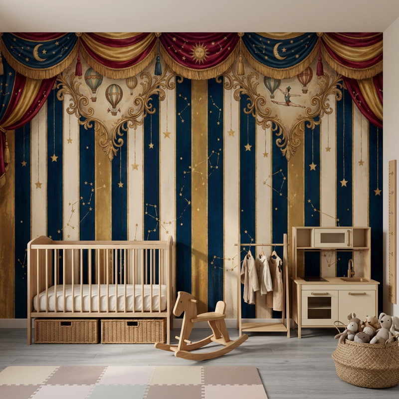 Décoration de mur rideaux de théâtre rétro, 120 po x 96 po, Peler et coller