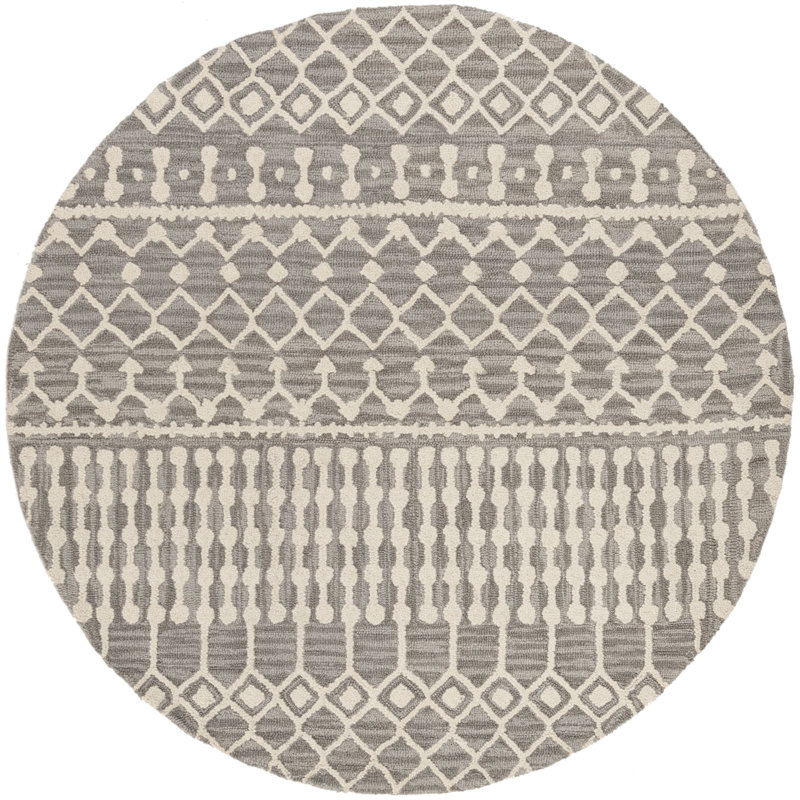 Jeannine Handwoven Flatweave Wool Dark Gray/Ivory Geometric Area Rug, Round 6'