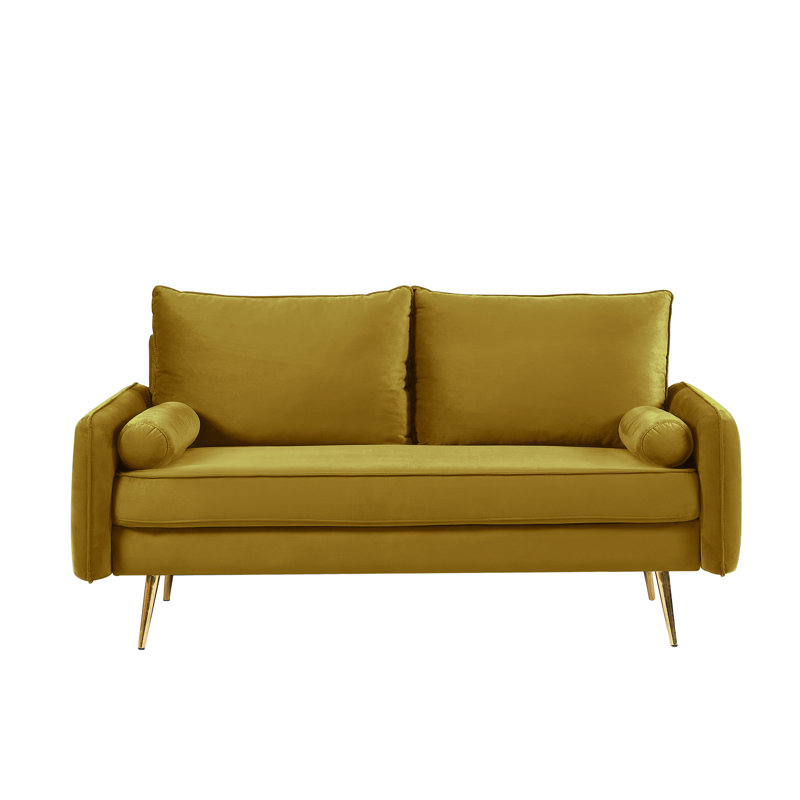 Drema 58'' Velvet Loveseat, Greenish Yellow Velvet