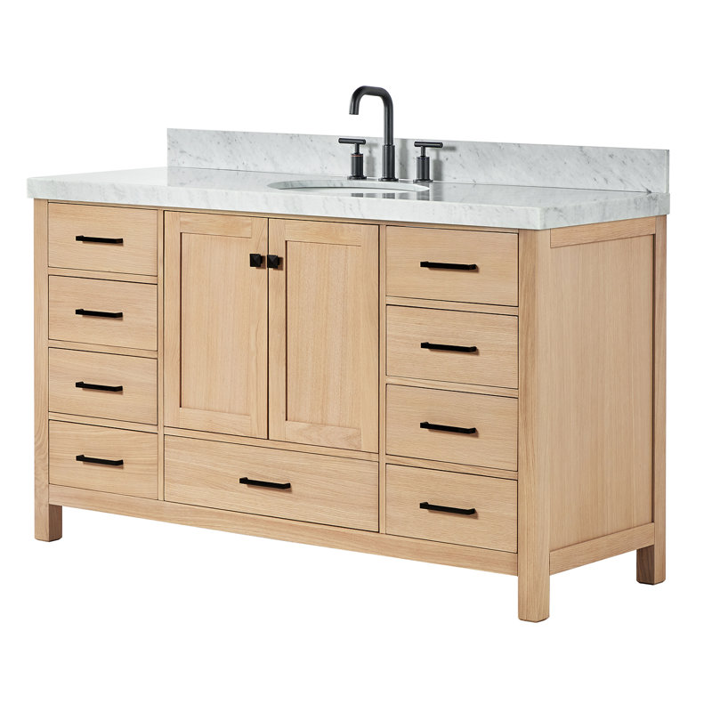Cambridge Single Bathroom Vanity with Carrara Marble Top, Oak