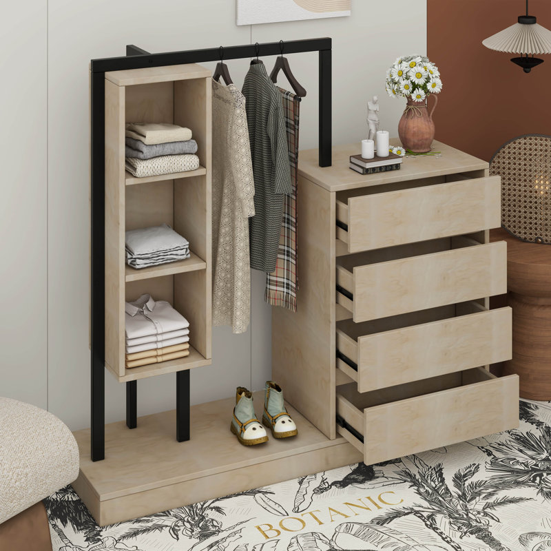 Meuble d'organisation avec 4 tiroirs et 3 tablettes de rangement Corunna, Naturel