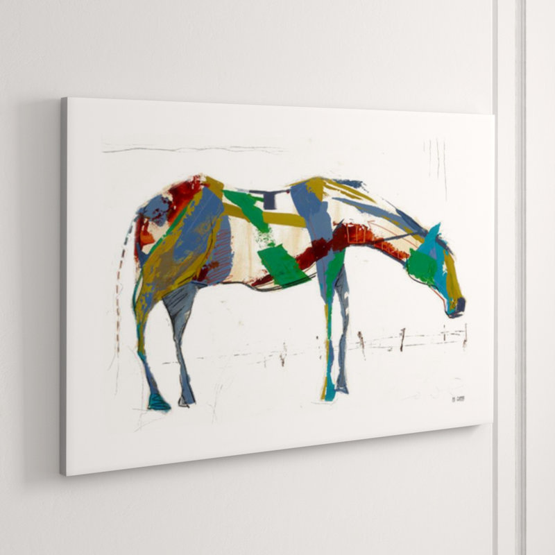 «Painted Horse Alone» par Milton Coppo - impression d'art graphique, H 40 po x l 60 po x P 1,5 po, Plexi