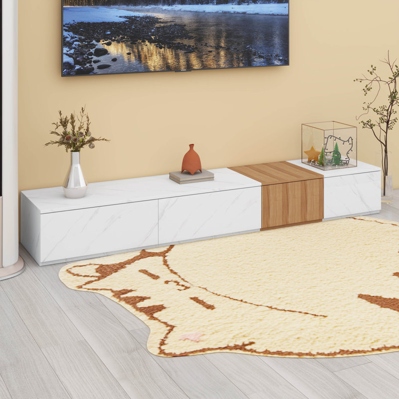 Meuble télé avec finition en faux marbre et noyer, Blanc